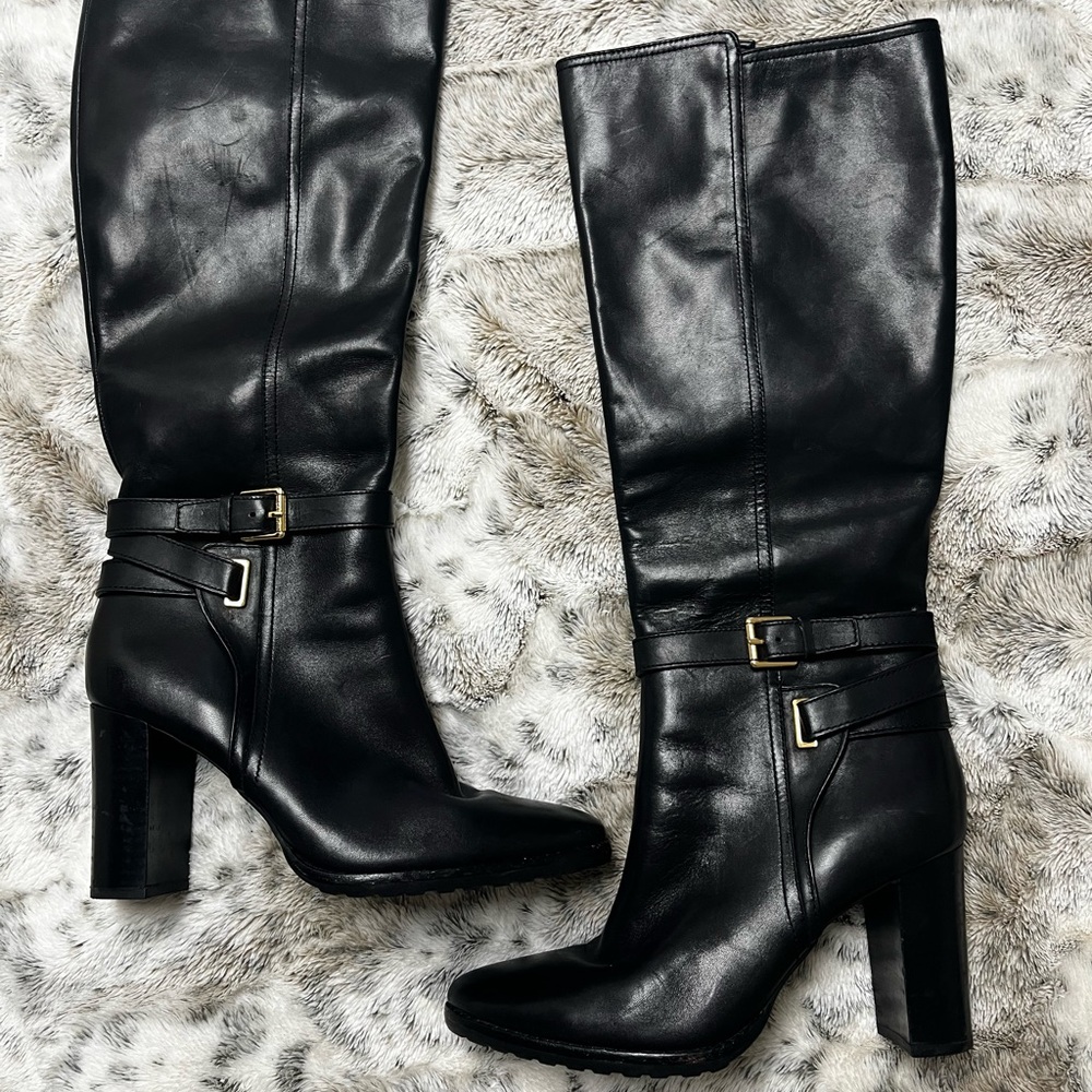 Ralph Lauren Black Leather Heeled Boots